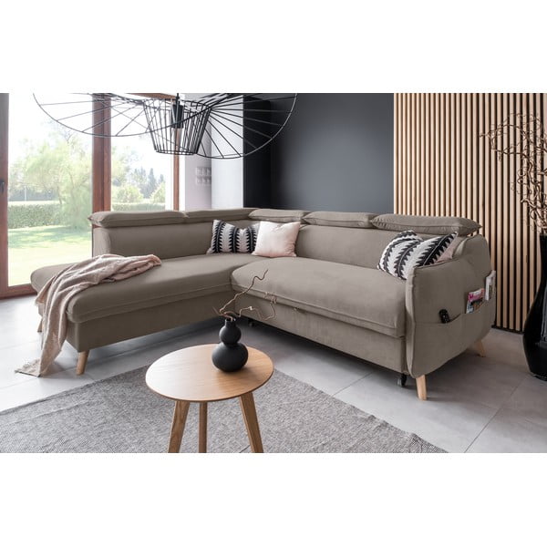 Jasnobrązowy aksamitny rozkładany narożnik (lewostronny) Sweet Harmony – Miuform-image-4