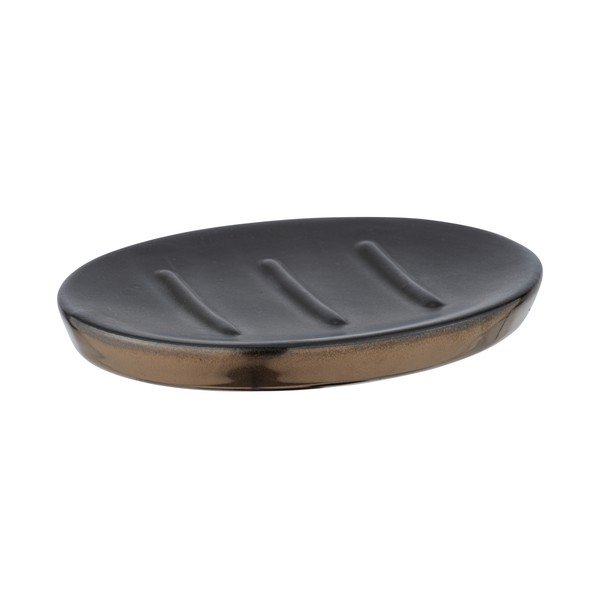 Matowa szara ceramiczna mydelniczka z detalem w kolorze złota Wenko Polaris-image-4