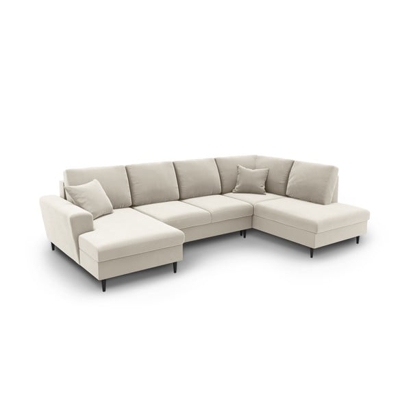 Beżowy aksamitny rozkładany narożnik ze schowkiem (prawostronny/w kształcie litery U) Kyoto – Cosmopolitan Design-image-1