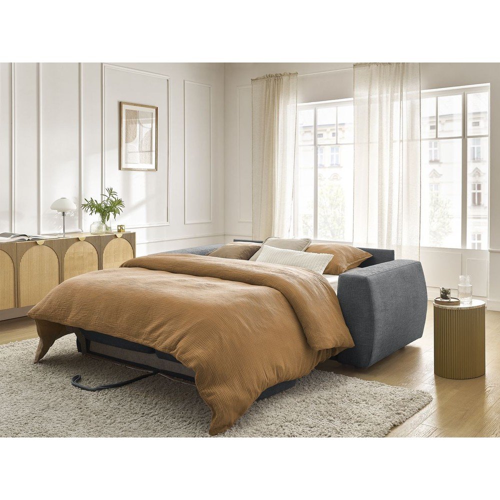 Ciemnoszara rozkładana sofa do spania z tkaniny szenilowej 220 cm Hugo – Bobochic Paris (zdjęcie 3)