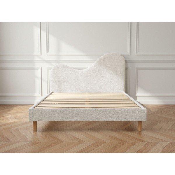 Białe tapicerowane tapicerowane łóżko dwuosobowe ze stelażem 180x200 cm Celina – Bobochic Paris-image-1