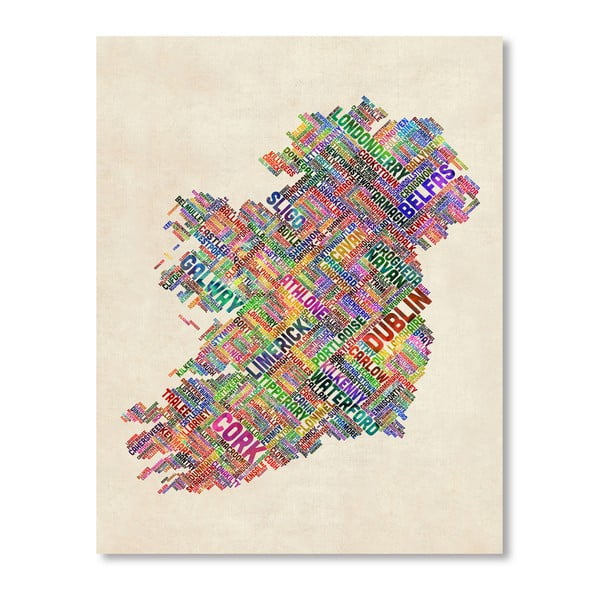Plakat z kolorową mapą Irlandii Americanflat Letters, 60x42 cm