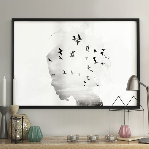 Plakat w ramie GIRL/SILHOUETTE/BIRDS, 70x100 cm-image-1