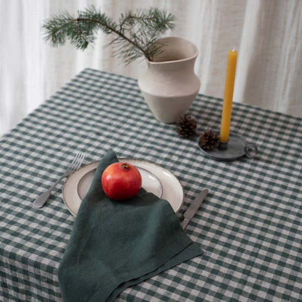 Lniany obrus 140x200 cm Forest Green Gingham – Linen Tales-image-1