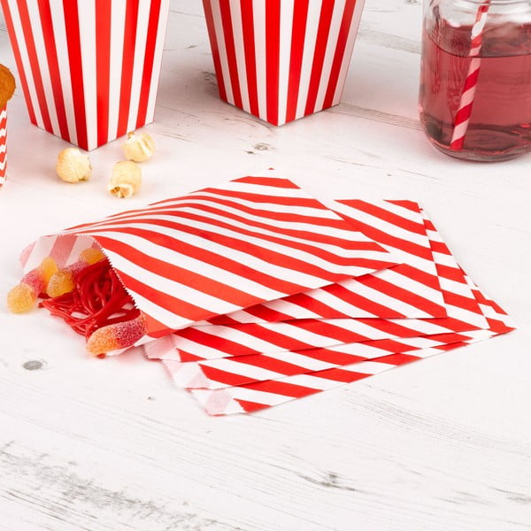 Zestaw 25 czerwonych papierowych torebek Neviti Carnival Stripes