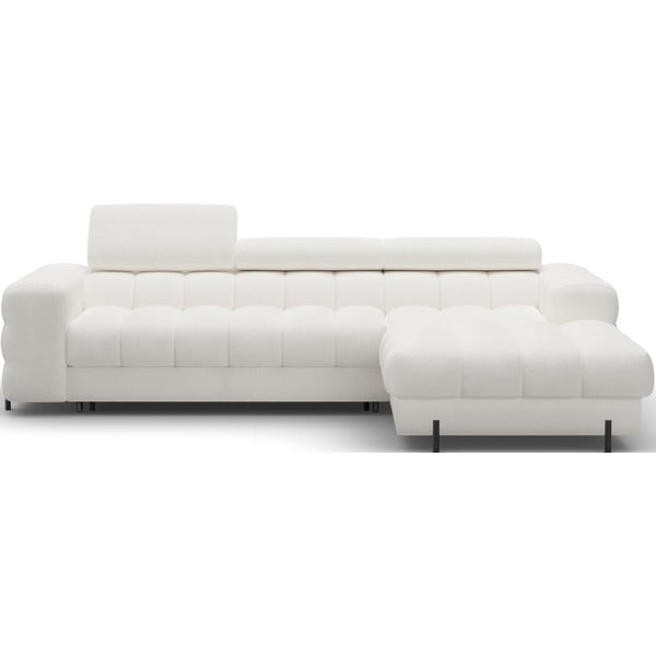 Kremowy rozkładany/ze schowkiem narożnik z materiału bouclé (prawostronny/z szezlongiem) Felro – ELTAP