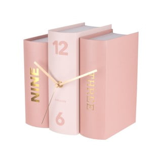 Różowy zegar stołowy w kształcie książek Karlsson