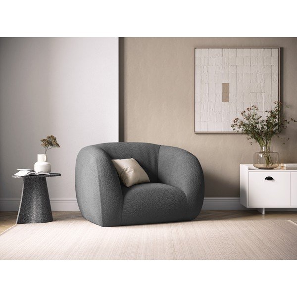 Szary fotel z materiału bouclé Essen – Cosmopolitan Design-image-4