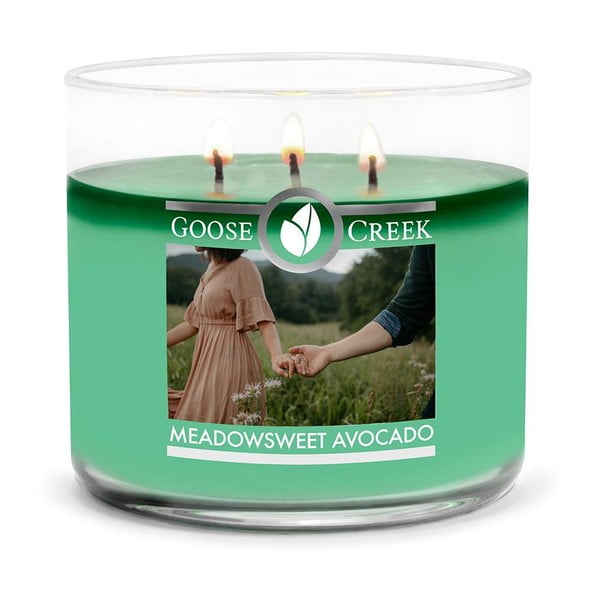 Świeczka zapachowa w szklanym pojemniku Goose Creek Meadowsweet Avocado, 35 godz. palenia