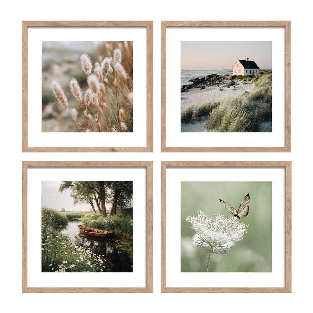 Obrazy zestaw 4 szt. drukowane z ramą w zestawie 30x30 cm Subtle Nature – Styler