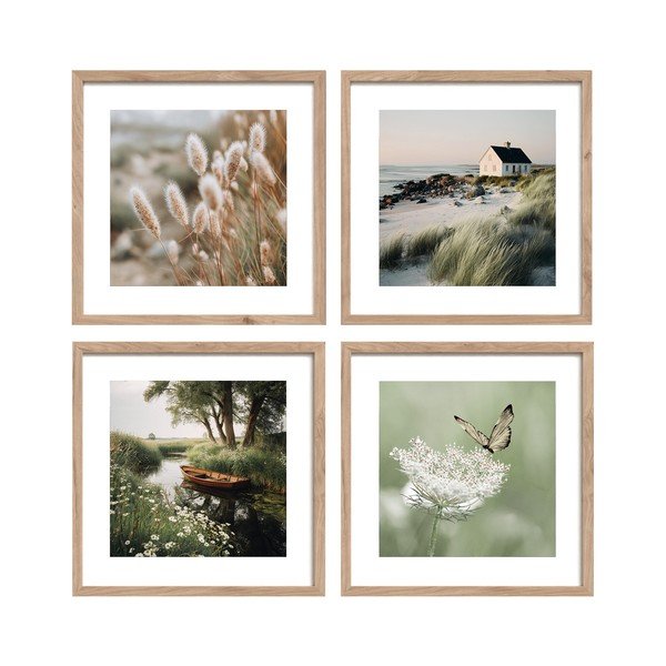 Obrazy zestaw 4 szt. drukowane z ramą w zestawie 30x30 cm Subtle Nature – Styler