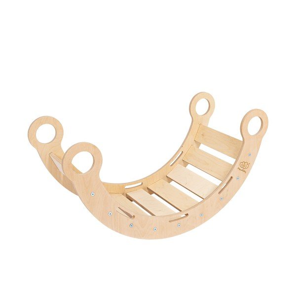 Szaro-naturalna huśtawka z litego drewna sosnowego 39x75x38 cm Montessori – Meowbaby-image-4