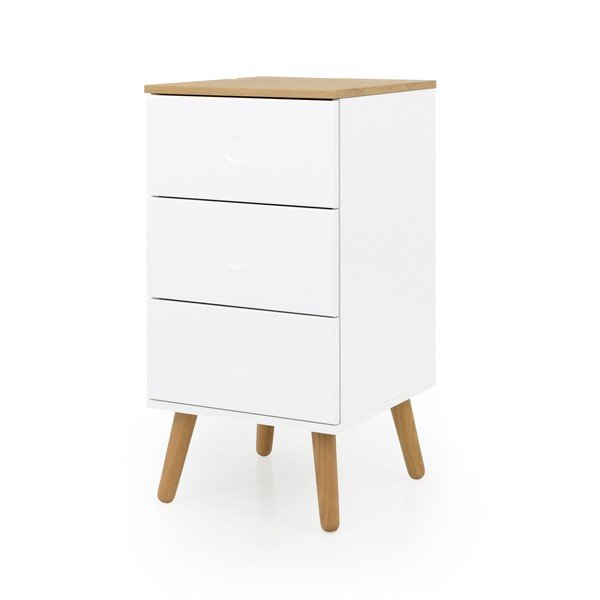 Biała szafka z nogami z drewna dębowego i 3 szufladami Tenzo Dot, szer. 40 cm-image-1