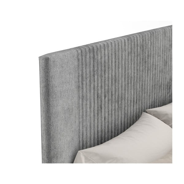 Szare tapicerowane łóżko dwuosobowe ze schowkiem ze stelażem 140x200 cm Etero – Maison de Rêve-image-3