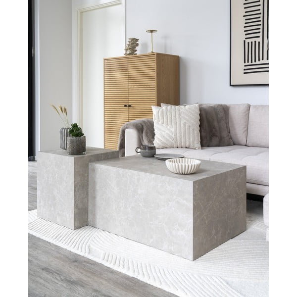 Beżowy stolik w dekorze marmuru 60x80 cm Prague – House Nordic-image-1