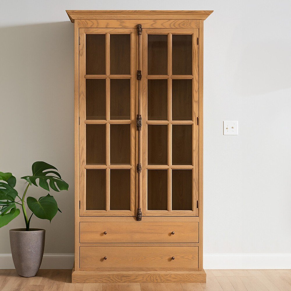 Witryna z litego drewna dębowego w naturalnym kolorze 124x230x47 cm Lyon – Premier Housewares (zdjęcie 6)