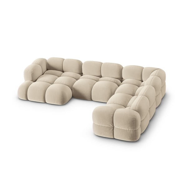 Beżowy aksamitny narożnik (prawostronny/w kształcie litery U) Loretto – Cosmopolitan Design