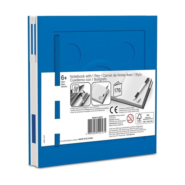 Niebieski kwadratowy notatnik z długopisem żelowym LEGO®, 15,9x15,9 cm-image-2