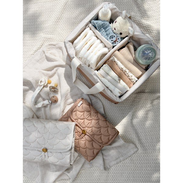 Jasnobrązowy tekstylny pojemnik dziecięcy 24x34x17 cm Classic Stripes Camel – Cam Cam Copenhagen-image-1