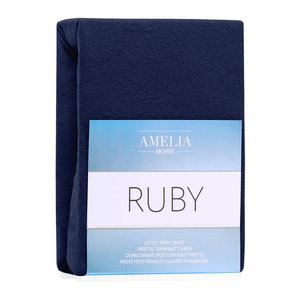 Ciemnoniebieskie prześcieradło frotte z gumką 240x220 cm Ruby – Restilo-image-2