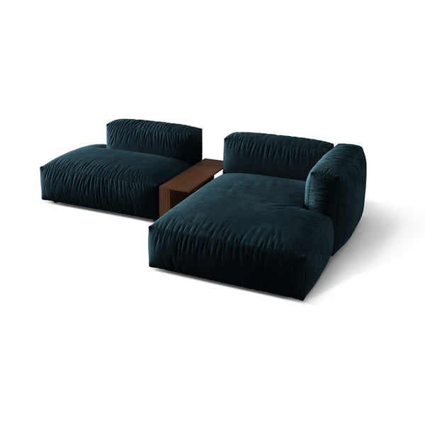 Ciemnoniebieski aksamitny narożnik modułowy (prawostronny/z szezlongiem) Martina – Micadoni -image-2