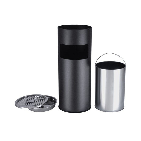 Czarny metalowy kosz na śmieci z popielniczką Songmics-image-2