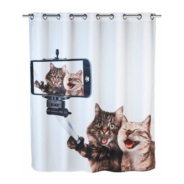 Zasłona prysznicowa z warstwą przeciw pleśni Wenko Selfie Cat, 180x200 cm