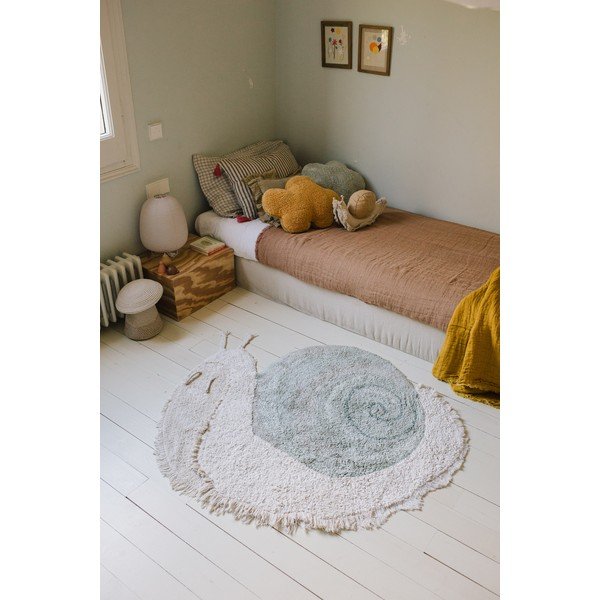 Miętowo-jasnoszary bawełniany dywan dziecięcy tkany ręcznie odpowiedni do prania 100x120 cm Snail – Lorena Canals-image-1