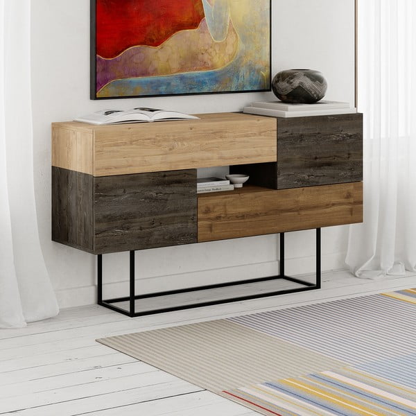 Brązowa niska komoda w dekorze dębu 145x82 cm Titan – Marckeric-image-3