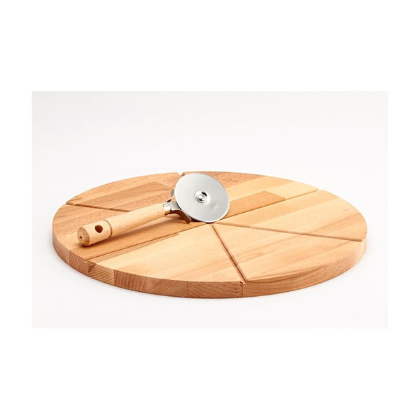 Zestaw deski do krojenia z drewna bukowego i noża do pizzy Bisetti, ø 35 cm