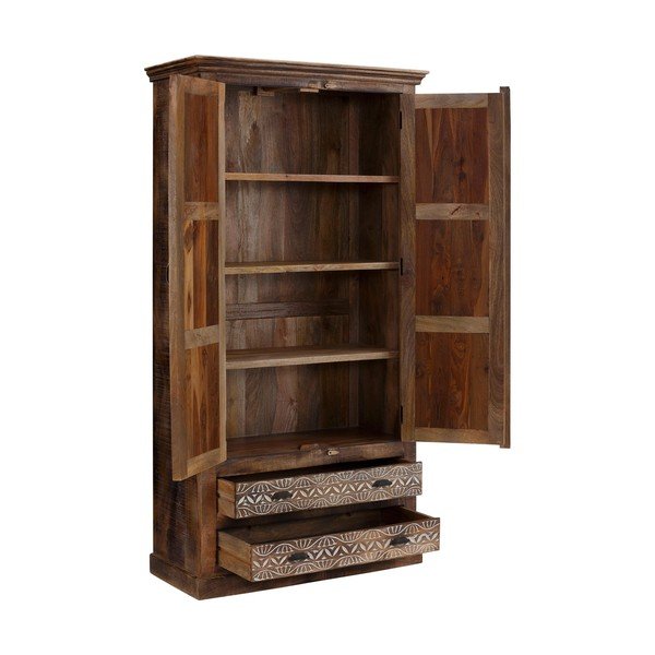 Brązowa szafa z litego drewna mango 190x45 cm Maneesh – Støraa-image-2