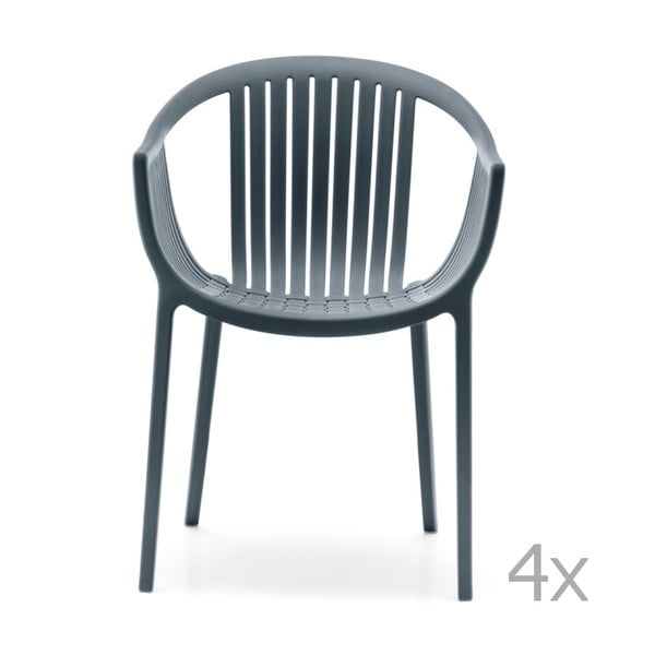 Zestaw 4 antracytowych krzeseł ogrodowych Pedrali Tatami 