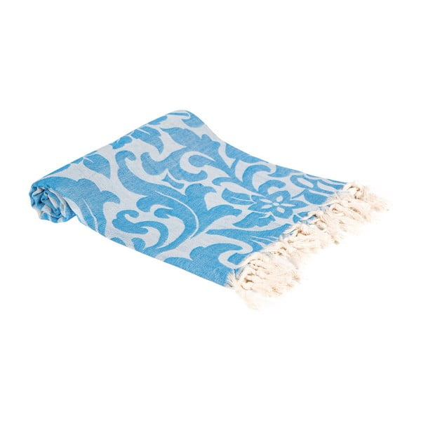 Niebieski ręcznik kąpielowy tkany ręcznie Ivy's Nesrin, 100x180 cm