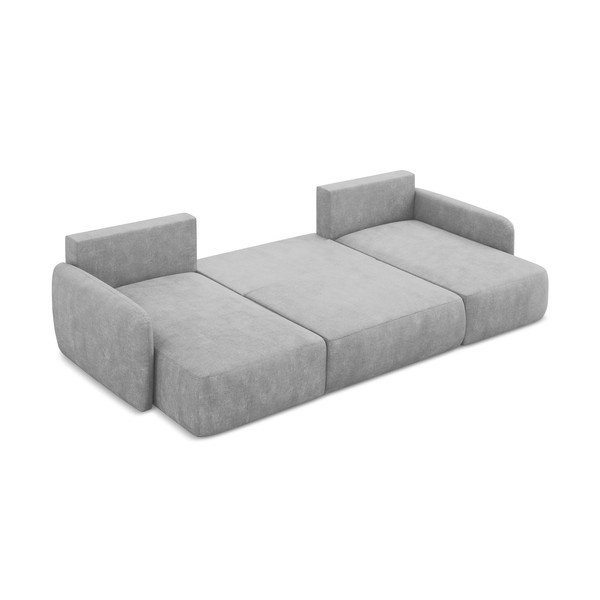 Jasnoszary narożnik rozkładany z tkaniny szenilowej ze schowkiem (w kształcie litery U) Lilo – Makamii-image-4