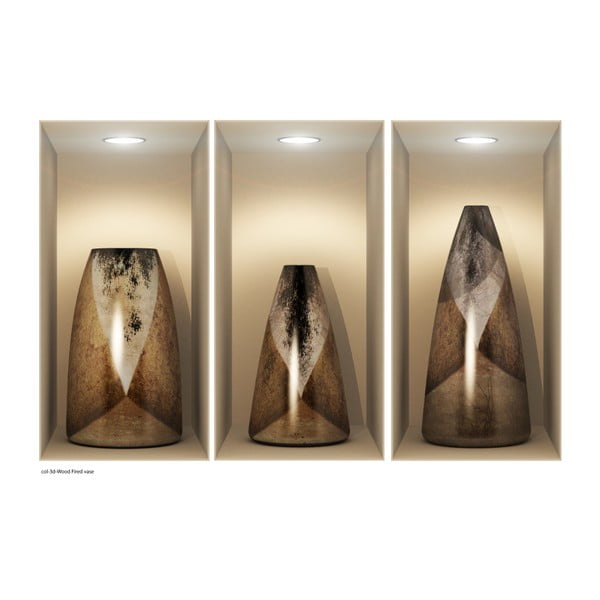 Zestaw 3 naklejek 3D Ambiance Wooden Vases-image-2