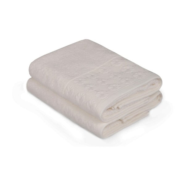 Zestaw dwóch białych ręczników Provence, 90x50 cm