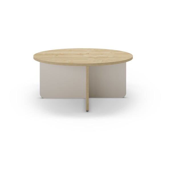 Kremowy/w naturalnym kolorze okrągły stolik z blatem w dekorze dębu ø 80 cm Hillary – Marckeric-image-2