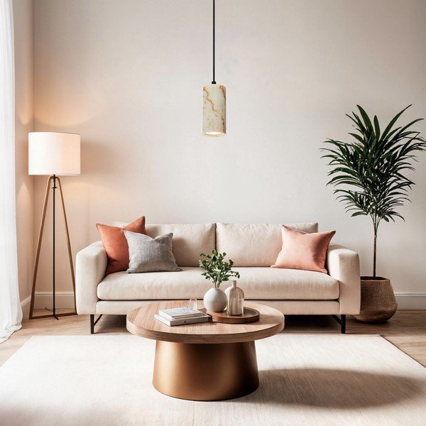 Kremowa lampa wisząca z marmurowym kloszem ø 6,5 cm Selma – Opviq lights-image-3