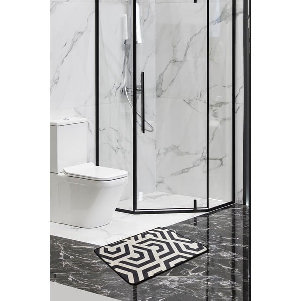 Biało-czarny dywanik łazienkowy 60x40 cm Line − Foutastic-image-1