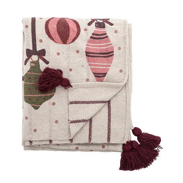 Beżowy koc ze świątecznym motywem z bawełny z recyklingu 130x160 cm Ornamentia – Bloomingville