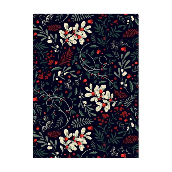 5 arkuszy czarnego papieru do pakowania prezentów eleanor stuart Winter Floral, 50x70 cm