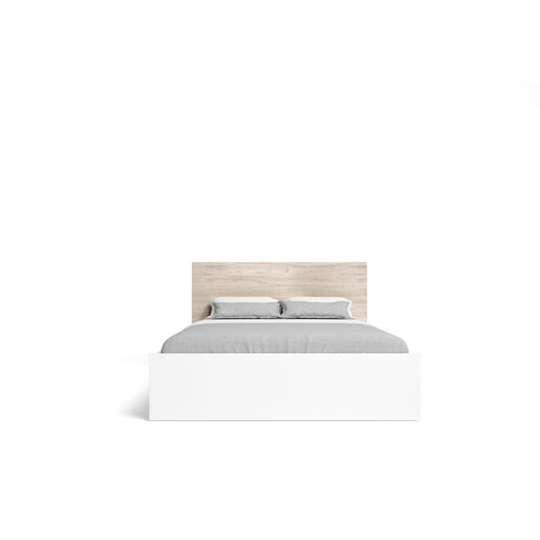 Białe łóżko dwuosobowe w dekorze dębu 160x200 cm Sahara – Marckeric-image-2