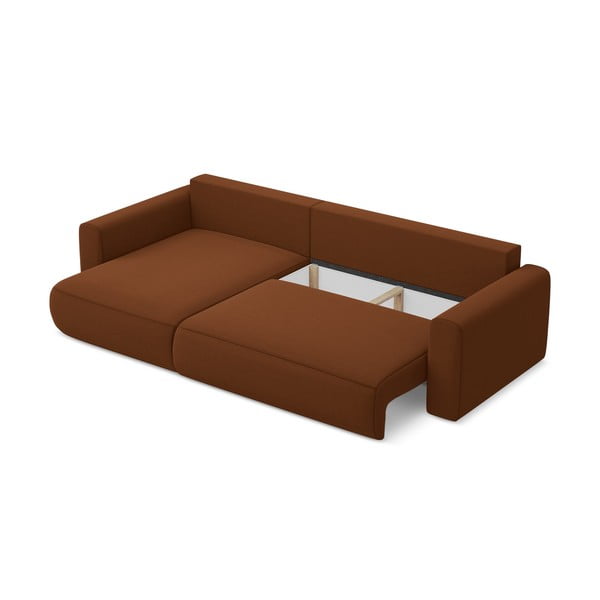 Aksamitny rozkładany/ze schowkiem narożnik (lewostronny/z szezlongiem) w kolorze terakoty Kapua – Makamii-image-4
