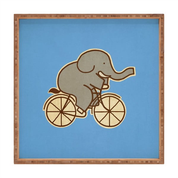 Drewniana taca dekoracyjna Biking Elephant, 40x40 cm
