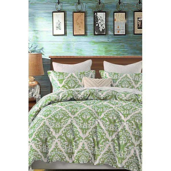 Zielono-szara 4-częściowa pościel dwuosobowa z bawełny renforcé z prześcieradłem 200x220 cm Damask – Mila Home