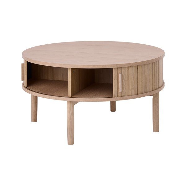 Okrągły stolik w dekorze dębu w jasnym naturalnym kolorze ø 85 cm Meta – Unique Furniture-image-3