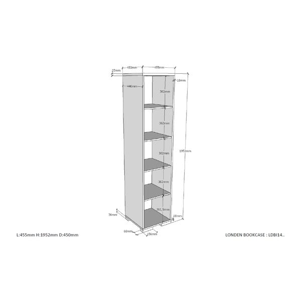 Ciemnoszary regał dziecięcy 46x195 cm London – Vipack-image-2