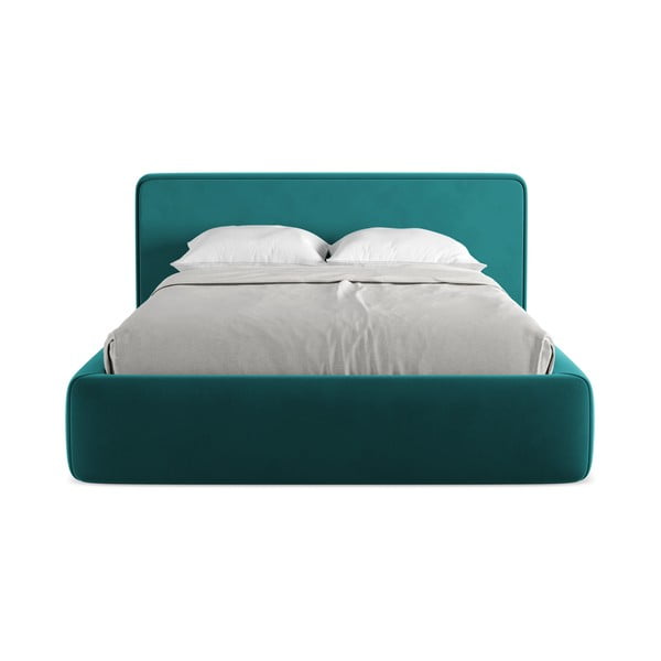 Turkusowe tapicerowane łóżko dwuosobowe ze schowkiem i stelażem 140x200 cm Kiana – Makamii-image-4