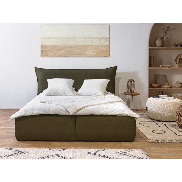 Ciemnozielone tapicerowane łóżko dwuosobowe ze schowkiem ze stelażem 180x200 cm Jade – Bobochic Paris-image-1