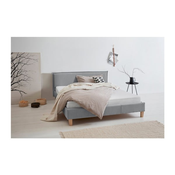 Szare tapicerowane łóżko dwuosobowe ze stelażem 200x200 cm Tina – Ropez-image-2